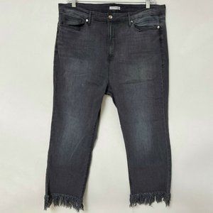 Good American Vintage Fit Straight Jeans Fringed Hem Gray Womens Plus Size 24